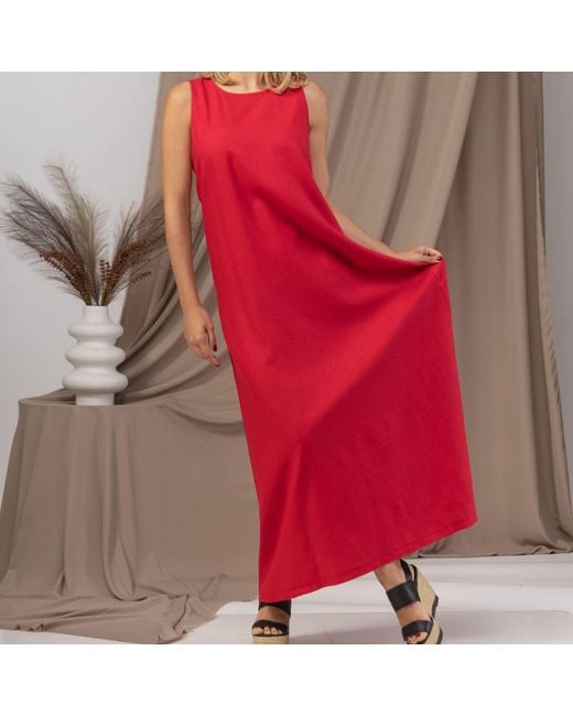 Nikka Place Red Summer Linen Cocktail Dress