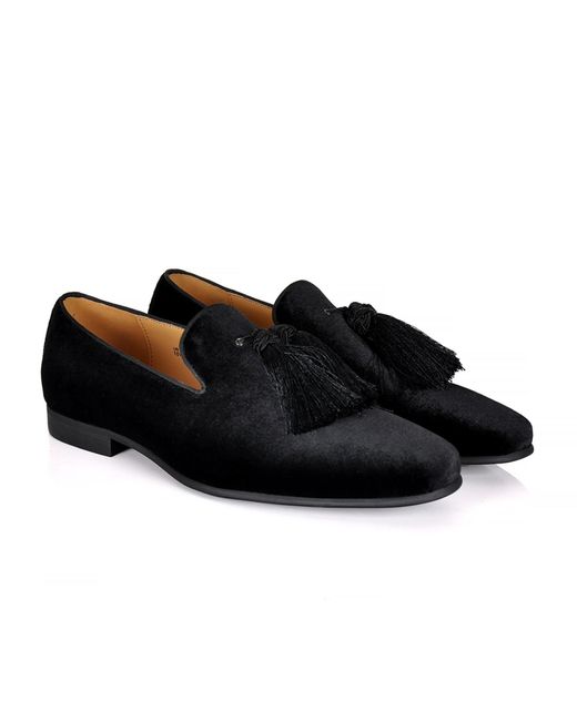 DAVID WEJ Black Bradford Velvet Tassel Loafers – for men