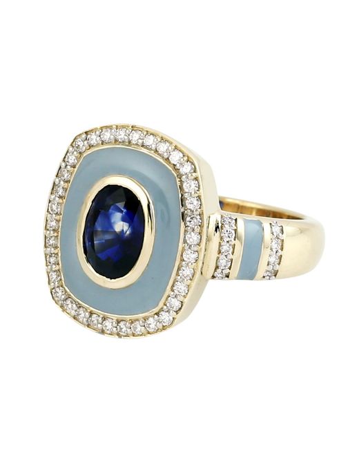 Artisan Blue Sapphire, Diamond & Enamel Halo Ring