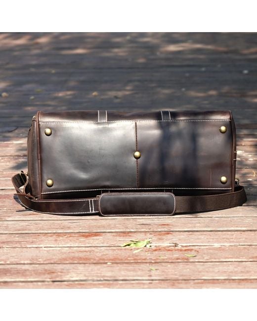 Touri Brown Dark Leather Weekender for men
