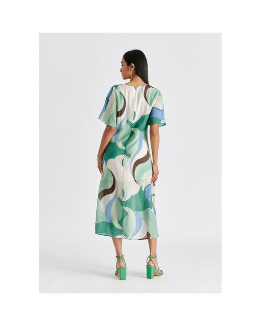 Paisie Green Retro Wave Midi Dress With Twist Detail