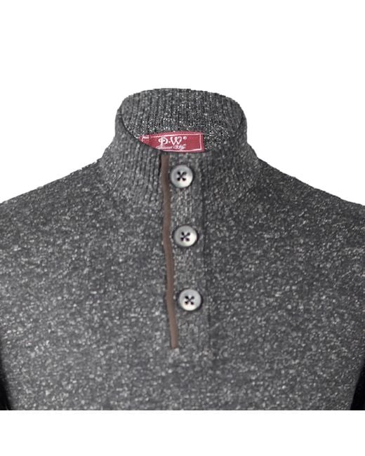 DAVID WEJ Gray Jayden Button Neck Elbow Patch Jumper for men