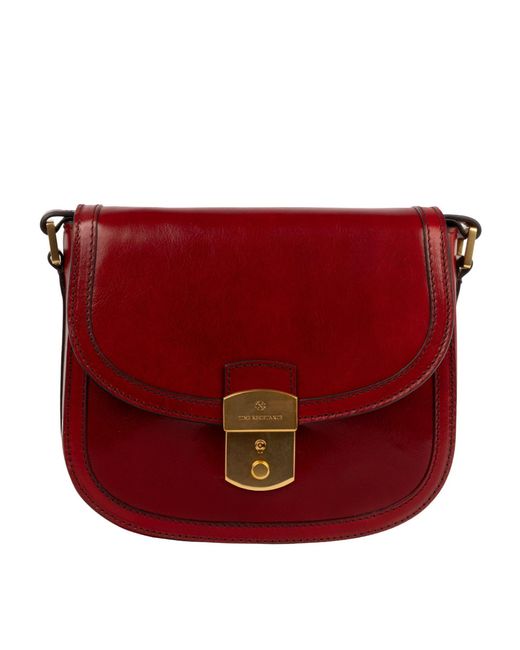 Time Resistance Red Leather Saddle Bag