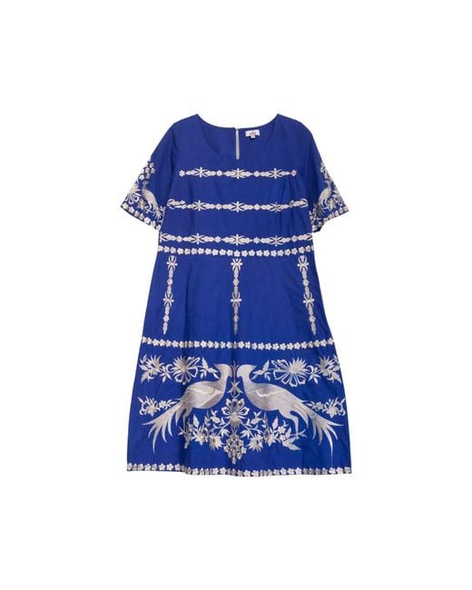 Niza Blue Long Dress With A V-Neck Long Sleeves And An Asymmetrical Skirt