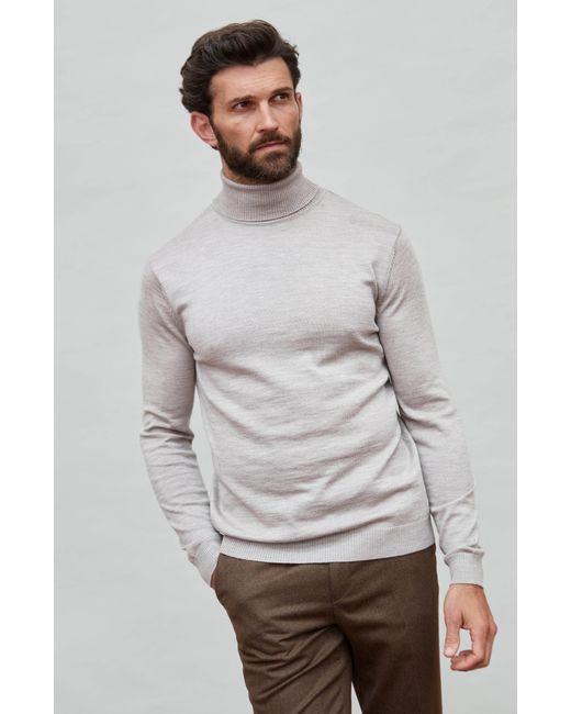 Paul James Knitwear Gray Neutrals Extra Fine Merino Wool Westonn Roll Neck Jumper for men