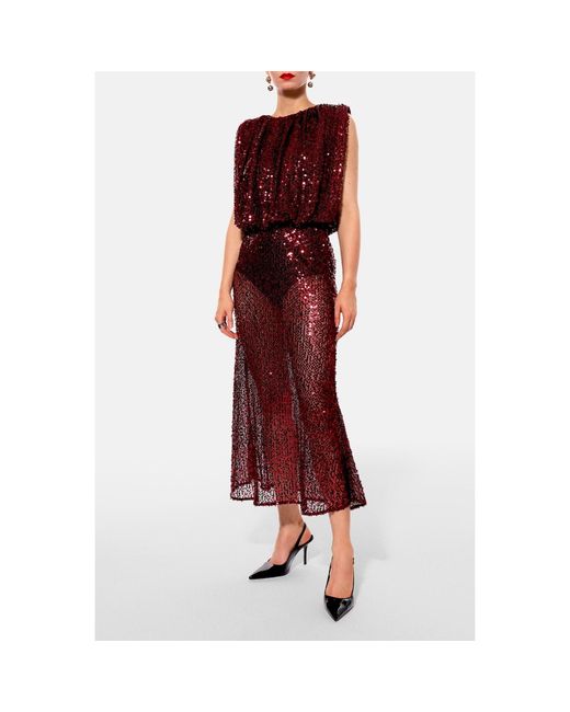 AGGI by HALEWSKI Brown Eliza Burgundy Sparkle Midi Sequin Slip Skirt