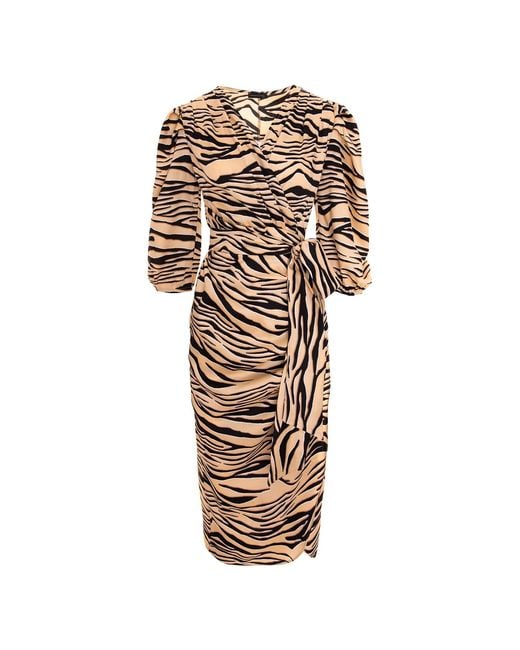 concept A trois Natural Cocktail Dress With Puff Sleeves