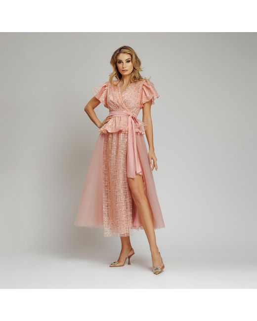 concept A trois Pink Powder Sequin Top With Wing Sleeves