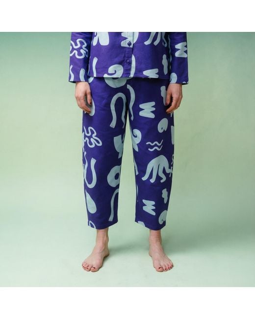 Wild Clouds Blue Organic Cotton & Linen Balloon Trousers