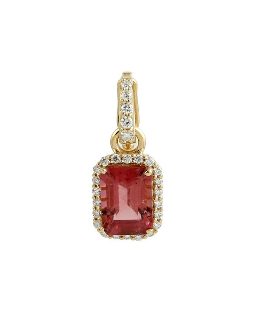 Artisan Red 18K Tourmaline & Diamond Emerald Cut Pendant