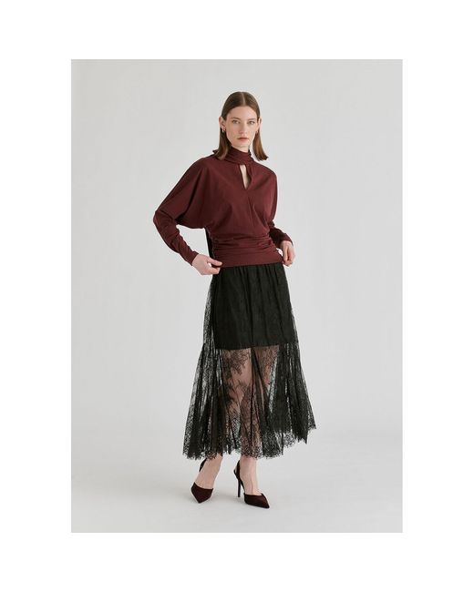 Paisie Black Two-Piece Lace Skirt With Godet Paneling