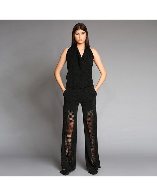Silvia Serban Black Zig-Zag Lasercut Glitter Pants