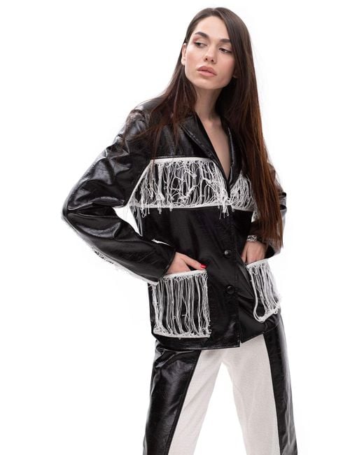 Maison Bogomil Black Thread Line – Leather Jacket With Knitted Fringe