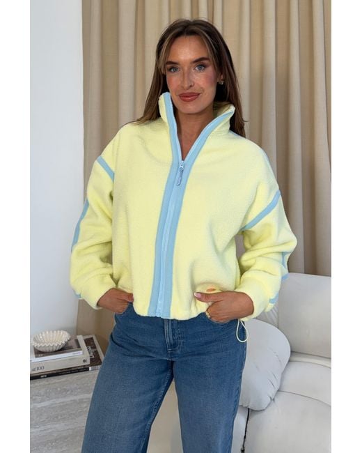 Girl In Mind Yellow Lulu Contrast Binding Full Zip Fleece Lime