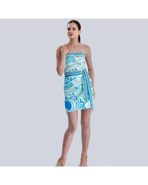 LOVEIST STORE Blue Venice Printed Camisole & Wrap Skirt Co-Ord Set