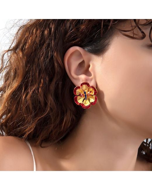 Milou Jewelry Red Flower Earrings With Dragonfly