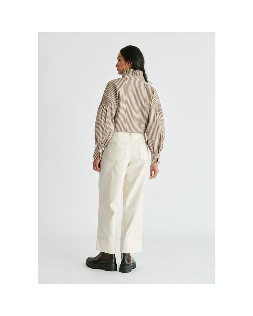 Paisie Natural Neutrals Puff Sleeve Shirt With Ruffled Collar