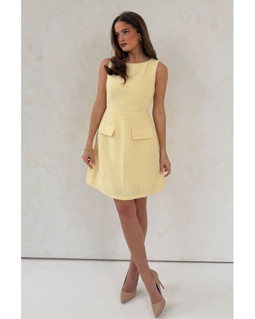 Girl In Mind Yellow Athenia Tweed Pocket Detail Mini Dress