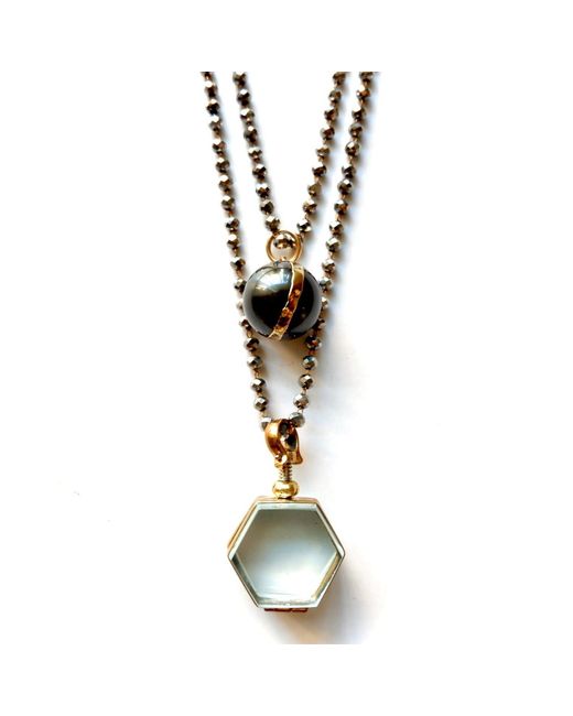Persia Dona Jewelry Metallic Vintage Locket Pearl Pyrite Necklace