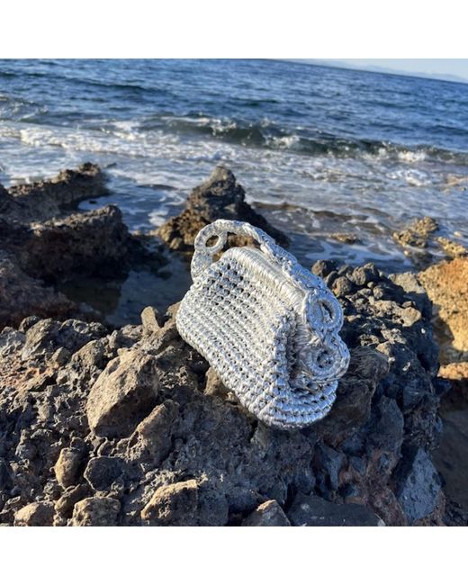 Sibylla Delphica Blue Mini Metallic Crochet Clutch Bag