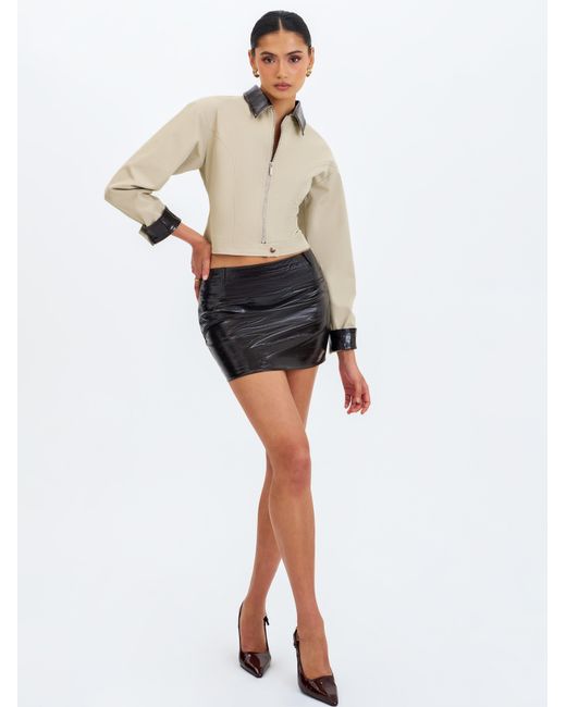 Miss Circle New York Black Vivian Mocha Faux Leather Low-Rise Mini Skirt