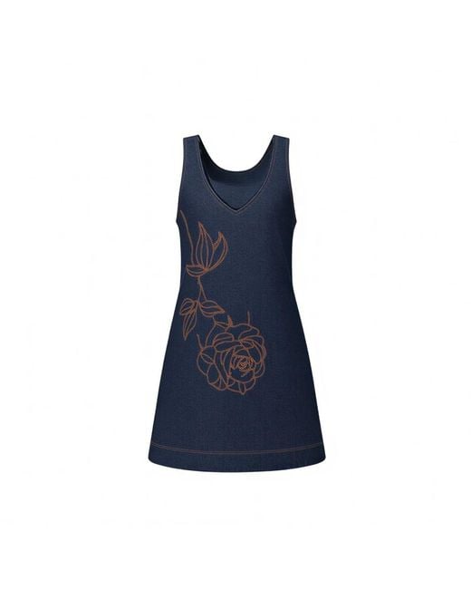 IZABELA MANDOIU Blue Dark Denim Mini Pinafore Dress With Copper Floral Embroidery