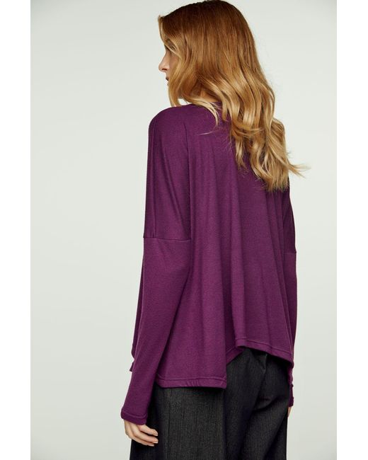 Conquista Purple Aubergine Knit Top With Batwing Style Sleeves
