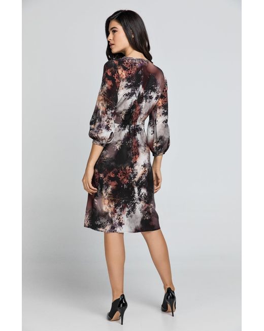 Conquista Brown Print Wrap Dress