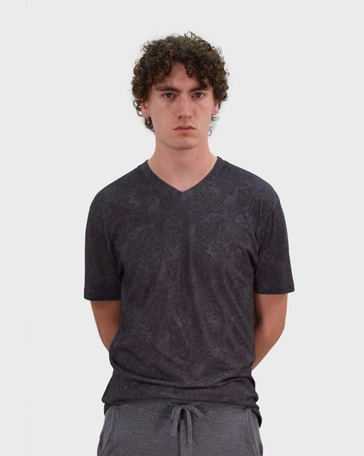 Lords of Harlech Gray Maze Paisley Swirl V-neck Tee In Black for men
