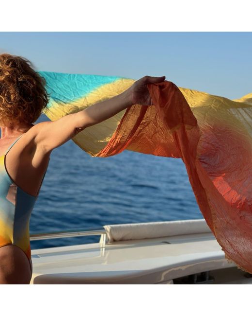 Tiger and the Monkey Orange Neutrals Ombre Raisin Khaki Silk Cotton Pareo Wrap Scarf