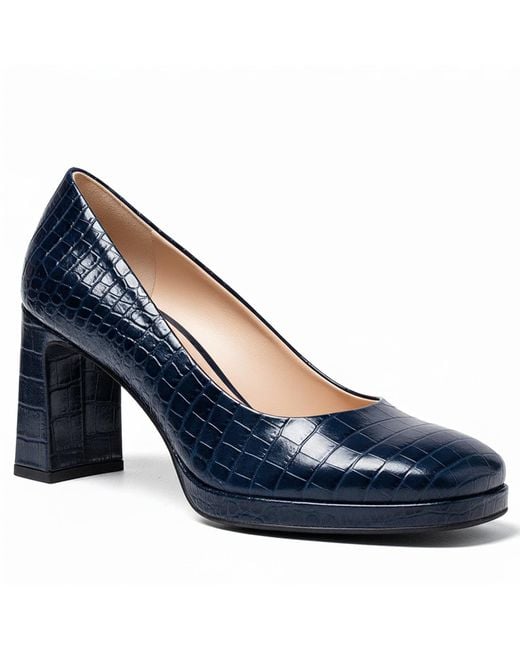 Beautiisoles by Robyn Shreiber Made in Italy Blue Cristina Embossed Leather Platform Work Evening Pump
