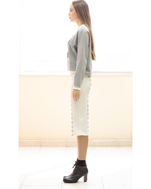 Conquista Gray Ecru & Striped Pencil Skirt