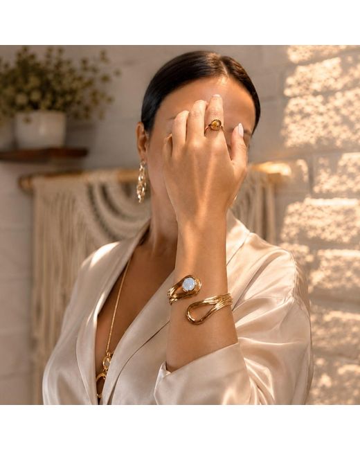 By Ozge Metallic Cleopatra Pearl Wave Plated Adjustable Cuff Bracelet