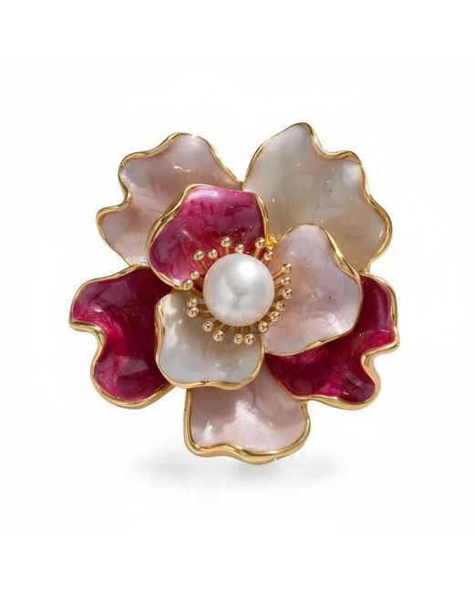 Angel Barocco Blue Enamel Peony Freshwater Pearl Brooch