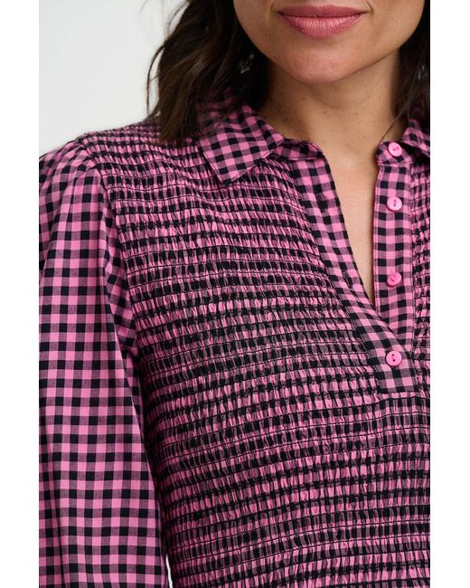 Sugarhill Purple Diana Shirred Midi Dress Rose Gingham