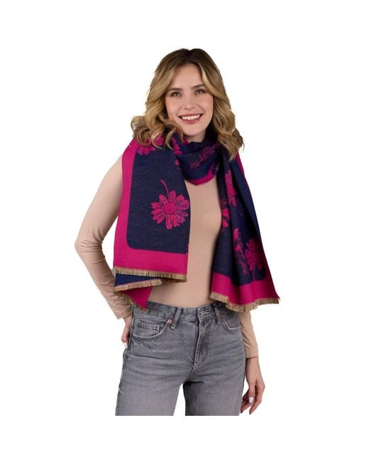 Saachi Purple Floral Daisy Reversible Scarf