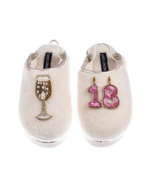 Laines London Multicolor Neutrals Flatform Cloud Closed Toe Slippers With 18Th Birthday & Champagne Glass Brooches