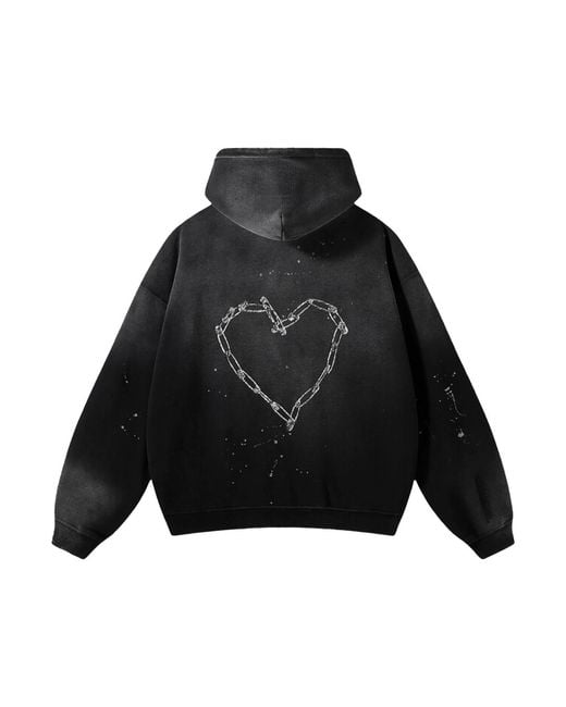 X Ilona Blue Black Love Riot Custom Distressed Frayed Cotton Hoodie