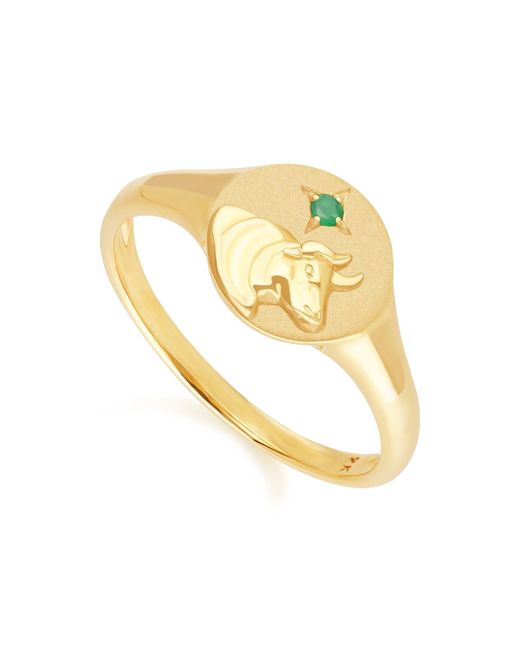 Gemondo Zodiac Emerald Taurus Signet Ring In Yellow Gold in Metallic | Lyst  UK