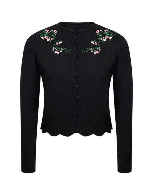 Roch Perel Black Scalloped Floral Cardigan