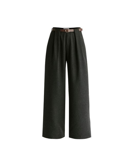 Paisie Black Belted Wide Leg Trousers With Box Pleats