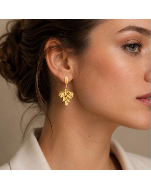 Unaloe Metallic Plated Leaf Drop Earrings – Nature Inspired Statement Earrings – Handmade Italian Jewelry For