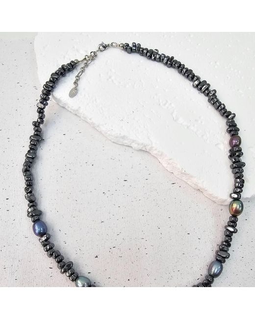 Farra Metallic Hematite With Freshwater Pearls Necklace for men