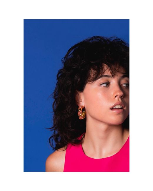 Lavani Jewels Metallic Fuchsia & Gold Plated Paramount Hoops