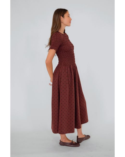 Amy Lynn Red Beatrix Smocked Plum Polka Dot Midi Dress