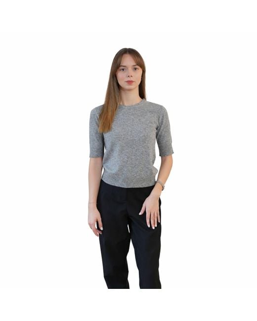 Nuvv Collection Gray Short Sleeve Wool & Cashmere Blend Sweater – Premium Italian Yarn