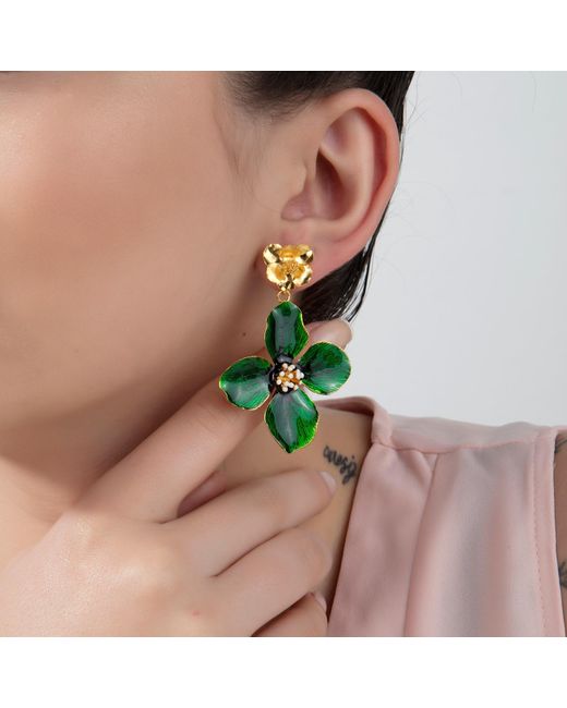 Milou Jewelry Green Clover Flower Drop Earrings