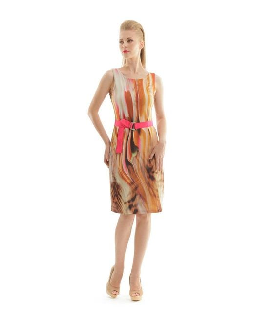 Conquista Orange Print Wrap Dress With Self Tie Waist