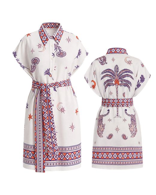 LOVEIST STORE Purple Morocco Linen Blend Belted Shirt Dress