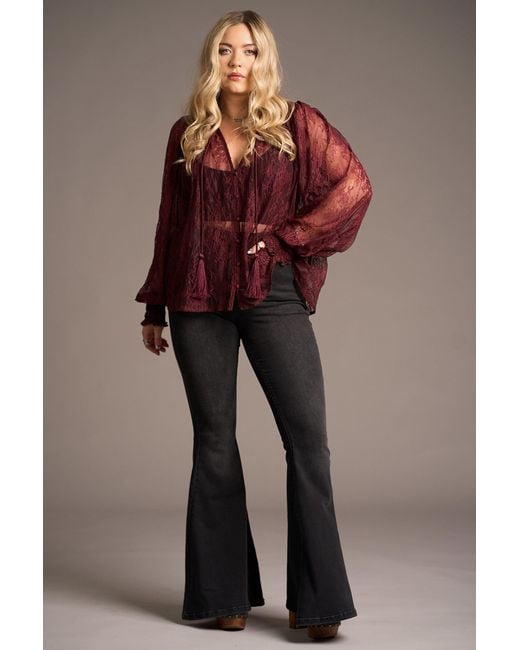 Little Lies Red Rhiannon Burgundy Lace Smock Top